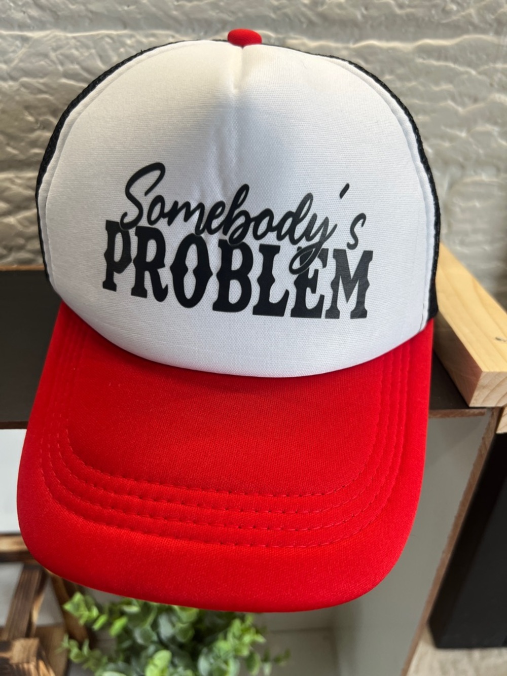 👑 ‘Somebody's Problem’ Red & White SnapBack Trucker Hat